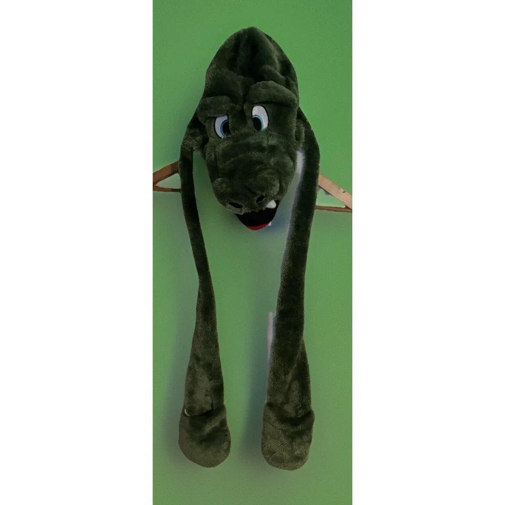 Dinosaur Plush Lined Fleece All-in-One‎ Hat Scarf Mittens OS Green